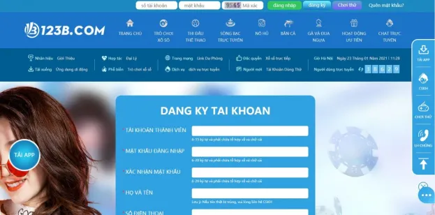 Đăng ký tài khoản 123B trên máy tính